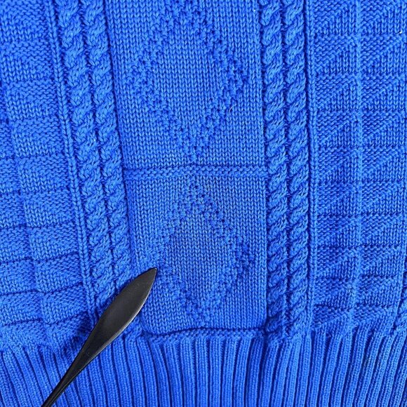 Vintage Hunt Club Mens Large Sweater Blue Cotton Cable Knit Made in Japan 90s - Picture 7 of 7